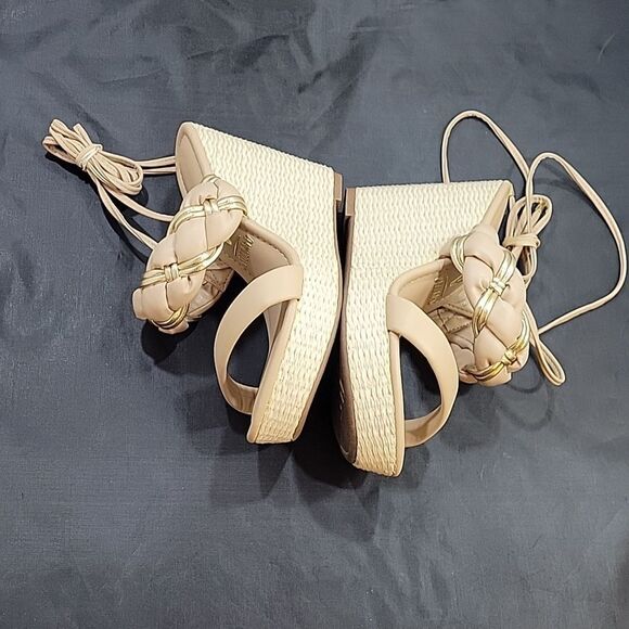 VIZZANO DOUBLE BRAIDED STRAP BAND LACE UP CLOSURE WEDGE SANDAL - Picture 12 of 16